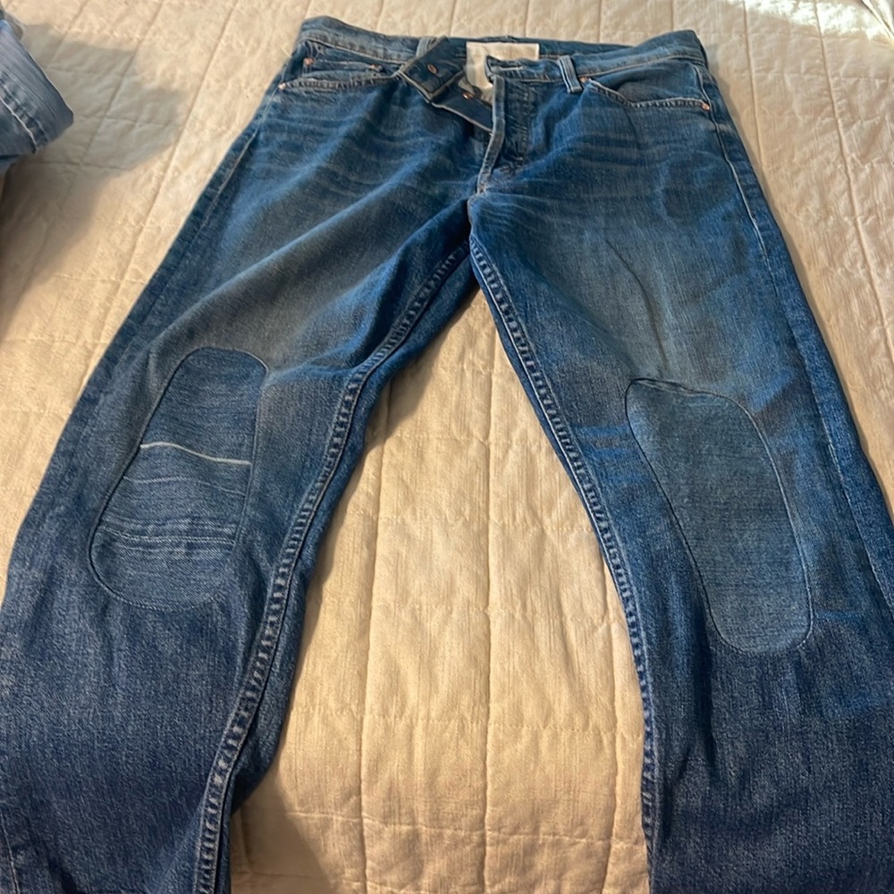 Mother jeans with denim patches
